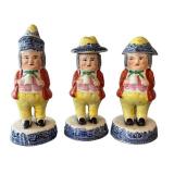 K - Staffordshire Toby Jugs Condiment Set - 3-Piece Blue Willow, 19th Century