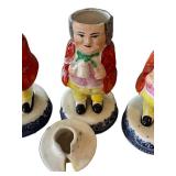 K - Staffordshire Toby Jugs Condiment Set - 3-Piece Blue Willow, 19th Century