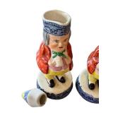 K - Staffordshire Toby Jugs Condiment Set - 3-Piece Blue Willow, 19th Century
