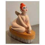 K6 - Ceramic Angel Scrub Brush on Wood Base