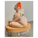 K6 - Ceramic Angel Scrub Brush on Wood Base