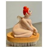 K6 - Ceramic Angel Scrub Brush on Wood Base
