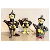 CD - Three Handcrafted Ceramic Witch Teapots - 11.5 Inches Tall (One Head Missing, Hat Chip)