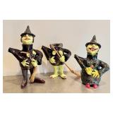 CD - Three Handcrafted Ceramic Witch Teapots - 11.5 Inches Tall (One Head Missing, Hat Chip)