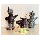 CD - Three Handcrafted Ceramic Witch Teapots - 11.5 Inches Tall (One Head Missing, Hat Chip)
