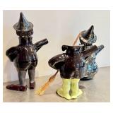 CD - Three Handcrafted Ceramic Witch Teapots - 11.5 Inches Tall (One Head Missing, Hat Chip)