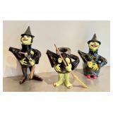 CD - Three Handcrafted Ceramic Witch Teapots - 11.5 Inches Tall (One Head Missing, Hat Chip)