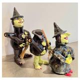 CD - Three Handcrafted Ceramic Witch Teapots - 11.5 Inches Tall (One Head Missing, Hat Chip)