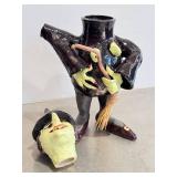 CD - Three Handcrafted Ceramic Witch Teapots - 11.5 Inches Tall (One Head Missing, Hat Chip)
