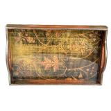 LR - Vintage Wooden Serving Tray - Floral Vine Design