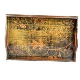 LR - Vintage Wooden Serving Tray - Floral Vine Design