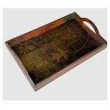LR - Vintage Wooden Serving Tray - Floral Vine Design