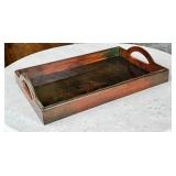 LR - Vintage Wooden Serving Tray - Floral Vine Design