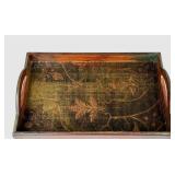 LR - Vintage Wooden Serving Tray - Floral Vine Design