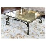 LR - Cocktail Table 48in Square Glass Top, Greek Key Iron Base, Antiqued Venetian Mirror