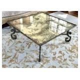 LR - Cocktail Table 48in Square Glass Top, Greek Key Iron Base, Antiqued Venetian Mirror