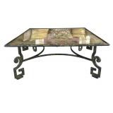 LR - Cocktail Table 48in Square Glass Top, Greek Key Iron Base, Antiqued Venetian Mirror
