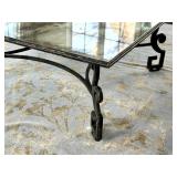 LR - Cocktail Table 48in Square Glass Top, Greek Key Iron Base, Antiqued Venetian Mirror