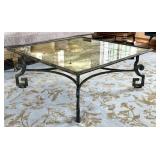 LR - Cocktail Table 48in Square Glass Top, Greek Key Iron Base, Antiqued Venetian Mirror