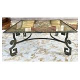 LR - Cocktail Table 48in Square Glass Top, Greek Key Iron Base, Antiqued Venetian Mirror
