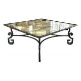 LR - Cocktail Table 48in Square Glass Top, Greek Key Iron Base, Antiqued Venetian Mirror