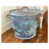 LR - Antique French Copper Vat with Iron Handles, Verdigris Patina