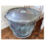 LR - Antique French Copper Vat with Iron Handles, Verdigris Patina