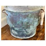 LR - Antique French Copper Vat with Iron Handles, Verdigris Patina