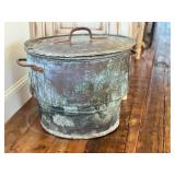 LR - Antique French Copper Vat with Iron Handles, Verdigris Patina