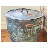 LR - Antique French Copper Vat with Iron Handles, Verdigris Patina