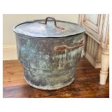 LR - Antique French Copper Vat with Iron Handles, Verdigris Patina