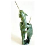CB - Cape Dorset Narwhal Composition Inuit Serpentine & Antler Sculpture