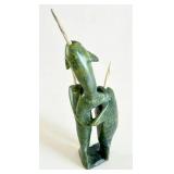 CB - Cape Dorset Narwhal Composition Inuit Serpentine & Antler Sculpture