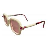 Kuboraum Maske P9 Sunglasses - White Frame, Pink Lenses, Made in Italy w Leather Case
