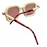 Kuboraum Maske P9 Sunglasses - White Frame, Pink Lenses, Made in Italy w Leather Case
