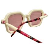 Kuboraum Maske P9 Sunglasses - White Frame, Pink Lenses, Made in Italy w Leather Case