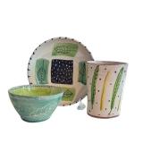 K2 - Amy Sabrina Leaf Motif Stoneware 1995 3-Piece Set