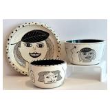 CB - Amy Sabrina Plate & 2 Bowls - Hand-Drawn Faces