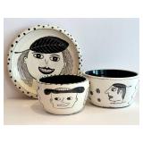 CB - Amy Sabrina Plate & 2 Bowls - Hand-Drawn Faces