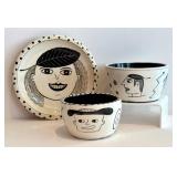 CB - Amy Sabrina Plate & 2 Bowls - Hand-Drawn Faces