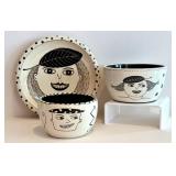 CB - Amy Sabrina Plate & 2 Bowls - Hand-Drawn Faces