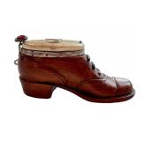 Antique Victorian Snuff Box - Wood & Bone Carved Boot with Red Gem Accent