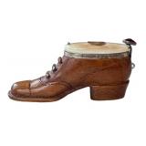 Antique Victorian Snuff Box - Wood & Bone Carved Boot with Red Gem Accent