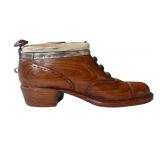 Antique Victorian Snuff Box - Wood & Bone Carved Boot with Red Gem Accent