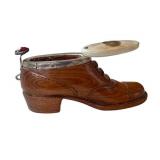 Antique Victorian Snuff Box - Wood & Bone Carved Boot with Red Gem Accent