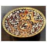 O - Cloisonné Dragon Bowl 8 Dia - Black Enamel with Gold Dragons