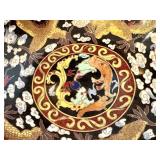 O - Cloisonné Dragon Bowl 8 Dia - Black Enamel with Gold Dragons
