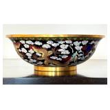 O - Cloisonné Dragon Bowl 8 Dia - Black Enamel with Gold Dragons