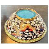 O - Cloisonné Dragon Bowl 8 Dia - Black Enamel with Gold Dragons
