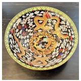 O - Cloisonné Dragon Bowl 8 Dia - Black Enamel with Gold Dragons